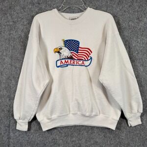 Vtg American Flag Bald Eagle Sweatshirt Mens Large Crewneck USA Embroidered